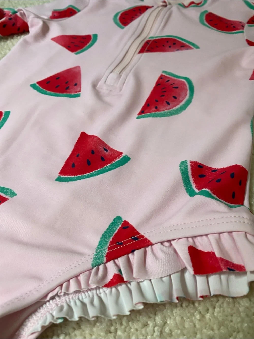GAP Pink Watermelon Print Long-Sleeve One-Piece Swim 4T